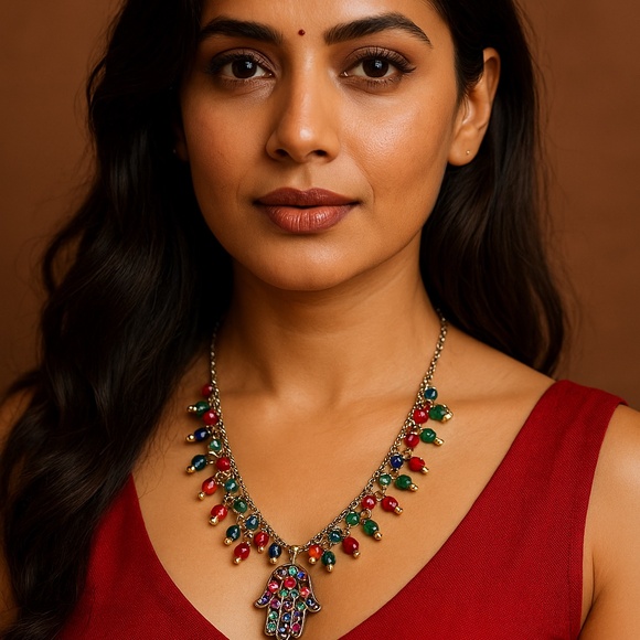 Michal Golan Hamsa Necklace multicolored 18” - Picture 1 of 11